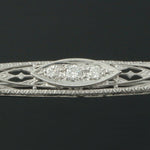 c-1920 Art Deco Solid 14K White Gold & Diamond Filigree Bar Pin, Estate Brooch, Olde Towne Jewelers Santa Rosa Ca.