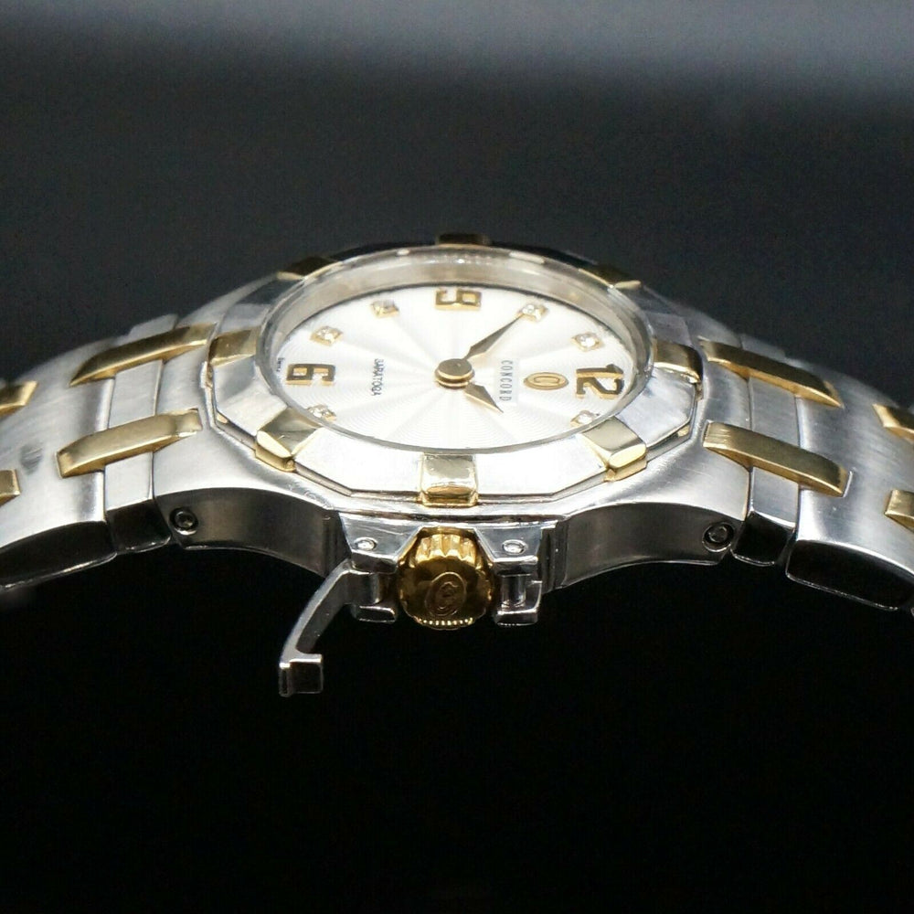 Concord Saratoga 15.25.1823 Lady's 18K Gold & Steel Diamond Dial Bracelet Watch, Olde Towne Jewelers, Santa Rosa CA.