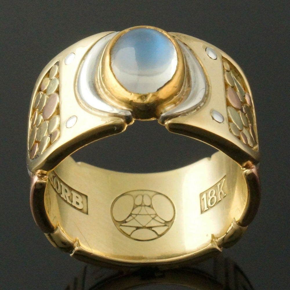 Heavy Arthur Korb Solid 18K Multi-Color Gold & 1.33 Ct Moonstone Estate Ring
