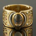 Heavy Arthur Korb Solid 18K Multi-Color Gold & 1.33 Ct Moonstone Estate Ring