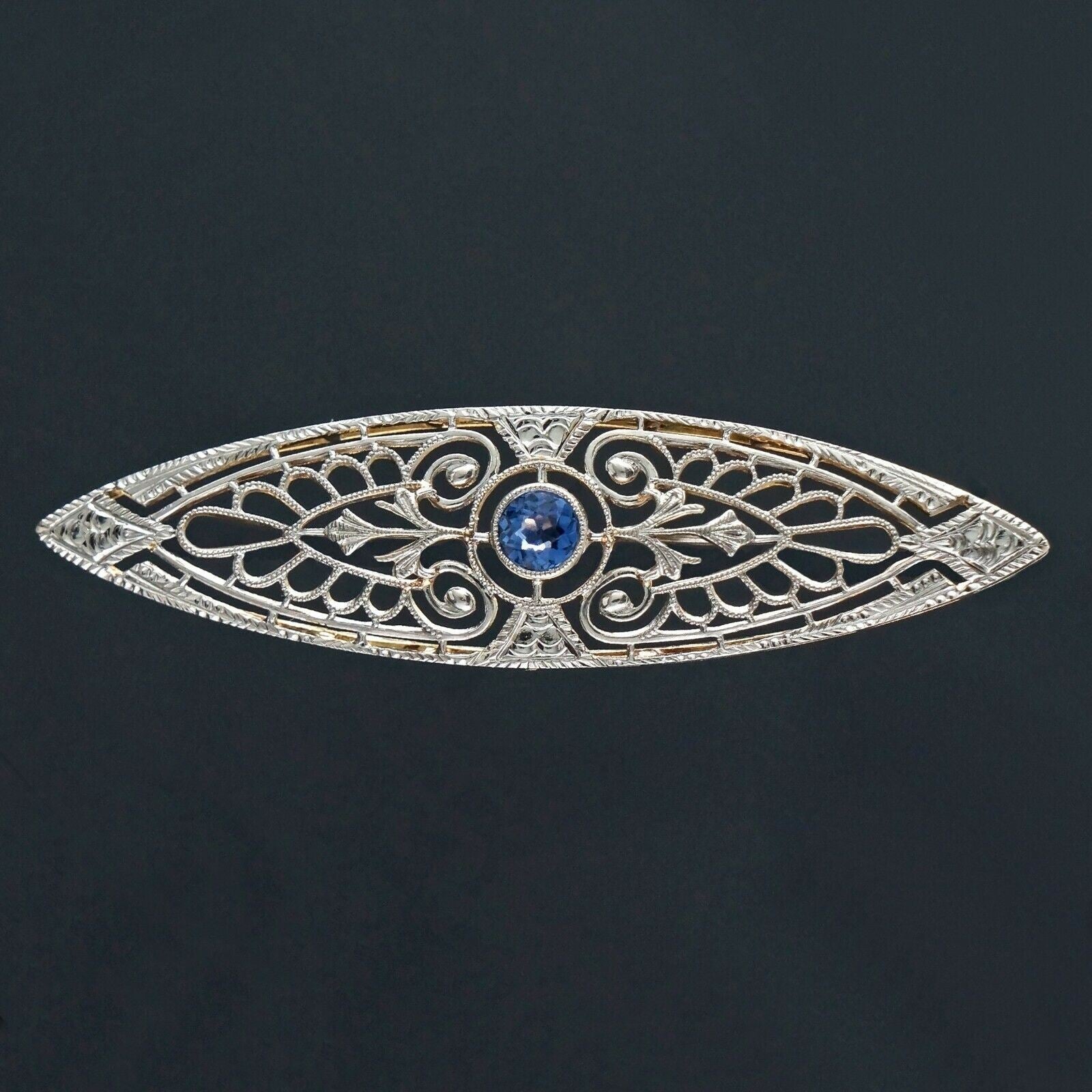 1920s Art Deco Platinum, Solid 14K Gold Sapphire