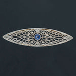 1920s Art Deco Platinum, Solid 14K Gold & .30 Ct. Sapphire Filigree Pin, Brooch