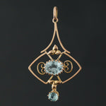 Antique Solid 9K Yellow Gold, 2.5 Ct. Blue Topaz & Glass Accent Drop Pendant, Olde Towne Jewelers Santa Rosa Ca.