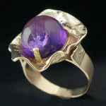Modernist Solid 14K Yellow Gold & 8.0 Ct Amethyst Cabochon Cocktail Ring, Olde Towne Jewelers, Santa Rosa CA.