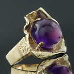 Modernist Solid 14K Yellow Gold & 8.0 Ct Amethyst Cabochon Cocktail Ring, Olde Towne Jewelers, Santa Rosa CA.