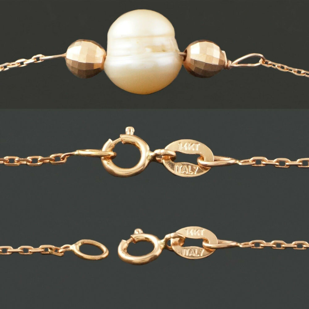 Elegant Solid 14K Rose Gold, Bead, & Freshwater Pearl Estate Chain Necklace, Olde Towne Jewelers, Santa Rosa CA.