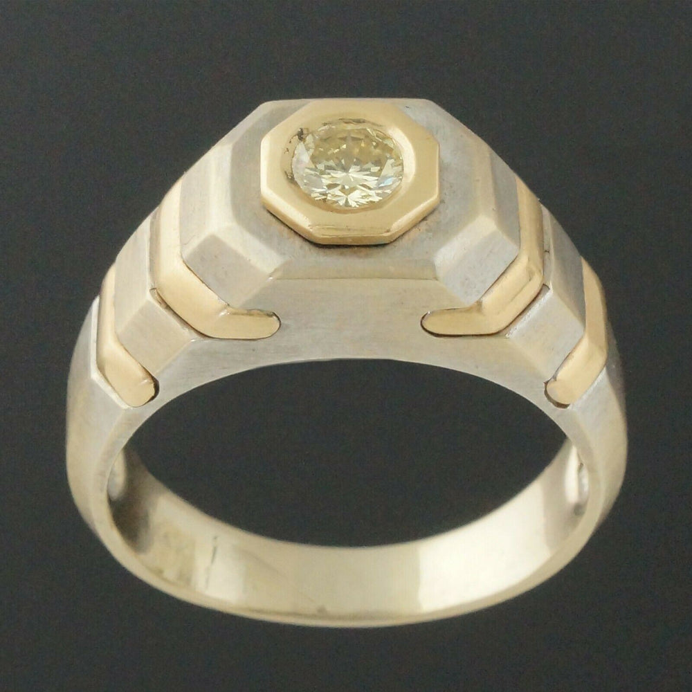 Solid 14K Two Tone Gold & .33 Ct Fancy Yellow Diamond Gentleman's Estate Ring, Olde Towne Jewelers, Santa Rosa CA.