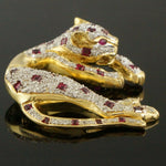 Solid 18K Yellow Gold, Ruby & Diamond Leopard, Panther Estate Pin, Brooch, Olde Towne Jewelers, Santa Rosa CA.