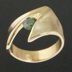 Custom Modernist Solid 14K Gold & .45 Ct Irradiated Green Diamond Solitaire Ring, Olde Towne Jewelers, Santa Rosa CA.