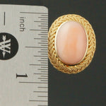 Etruscan Revival Solid 18K Gold & Pink Coral Cabochon, Estate Cocktail Ring