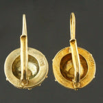 Etrsucan Solid 14K Yellow Gold & Pearl Estate 7/8" Leverback Dangle Earrings