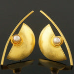 Heavy C Webb Custom Modernist Solid 22K Yellow Gold & Pearl Geometric Earrings, Olde Towne Jewelers, Santa Rosa CA.