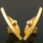 Heavy C Webb Custom Modernist Solid 22K Yellow Gold & Pearl Geometric Earrings, Olde Towne Jewelers, Santa Rosa CA.