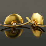 Heavy C Webb Custom Modernist Solid 22K Yellow Gold & Pearl Geometric Earrings, Olde Towne Jewelers, Santa Rosa CA.