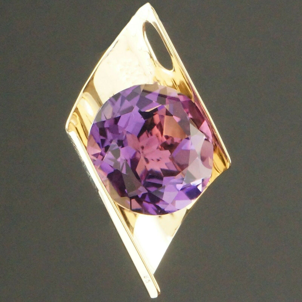 Modernist Solid 14K Yellow Gold, 12.5 Ct Amethyst Estate Omega Slide Pendant