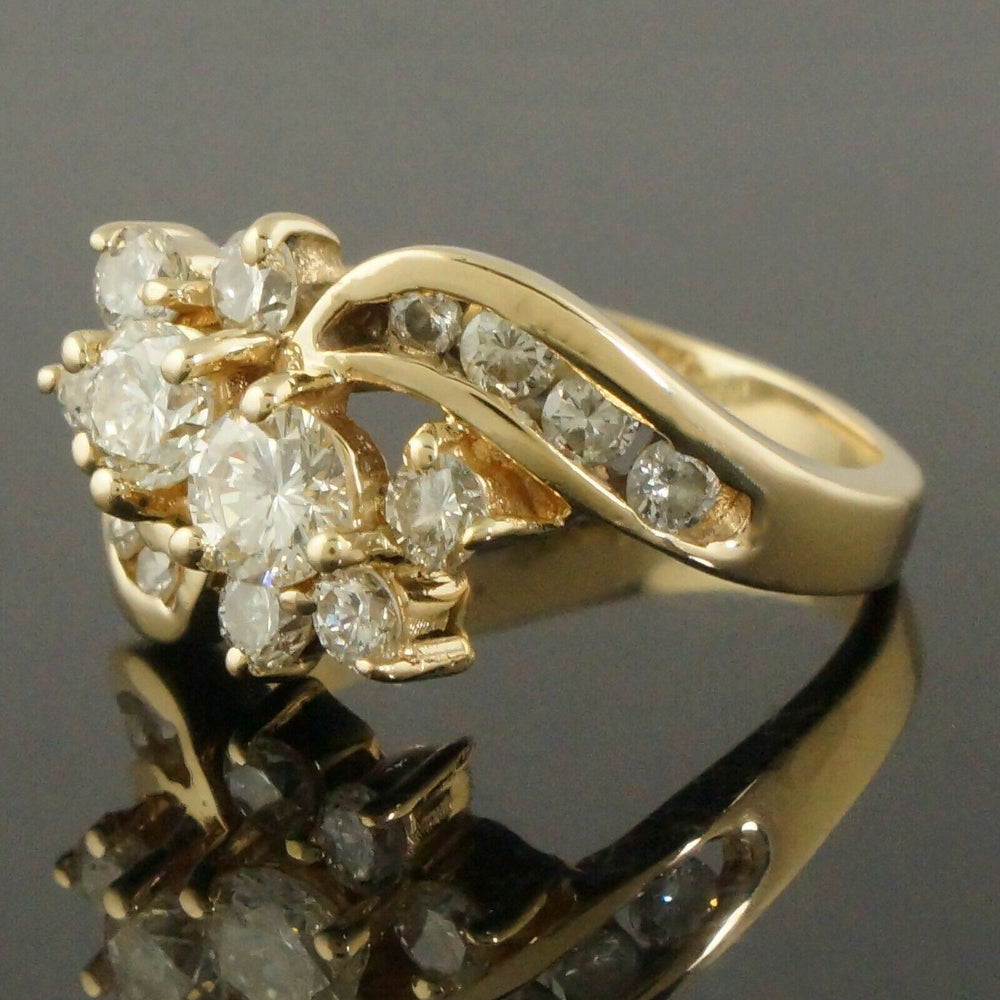 Solid 14K Yellow Gold & 1.07 CTW Diamond Floral Cluster Estate Bypass Ring, Olde Town Jewelers, Santa Rosa CA.