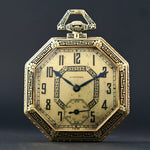 1918 Longines 14K Yellow Gold & Black Enamel Art Deco Octagonal Pocket Watch