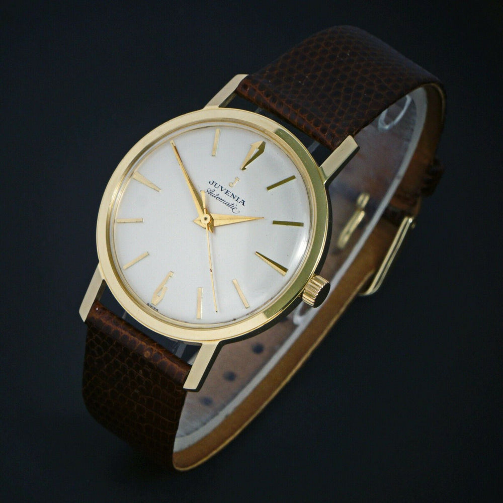 Vintage Juvenia Automatic Solid 14K Gold Man's Screw Back Case Watch, Olde Towne Jewelers, Santa Rosa CA.