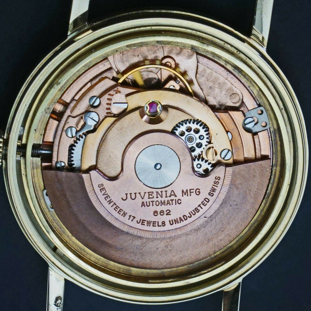 Vintage Juvenia Automatic Solid 14K Gold Man's Screw Back Case Watch, Olde Towne Jewelers, Santa Rosa CA.