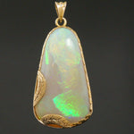 Huge Custom Solid 14K Yellow Gold & Opal Leaf Motif Filigree Drop Pendant, Olde Towne Jewelers, Santa Rosa CA.