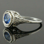 1920s Art Deco Solid 18K White Gold Filigree & 1.0 Ct. Blue Sapphire Estate Ring