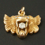 c-1900's Victorian Solid 14K Gold & .42 Ct. OMC Diamond Lion Head Estate Pendant, Olde Towne Jewelers Santa Rosa Ca.
