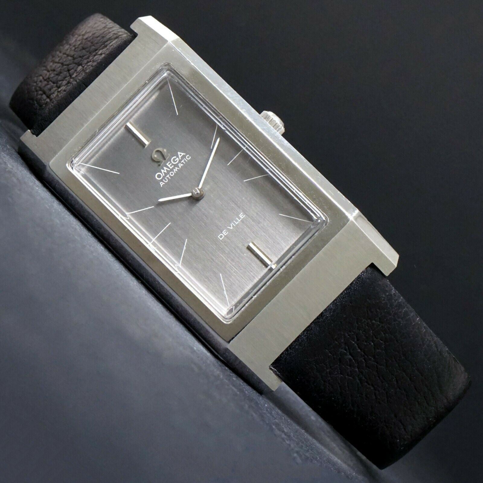 Rare HUGE Omega 155.0005 DeVille Automatic Stainless Steel Rectangular  Watch NOS