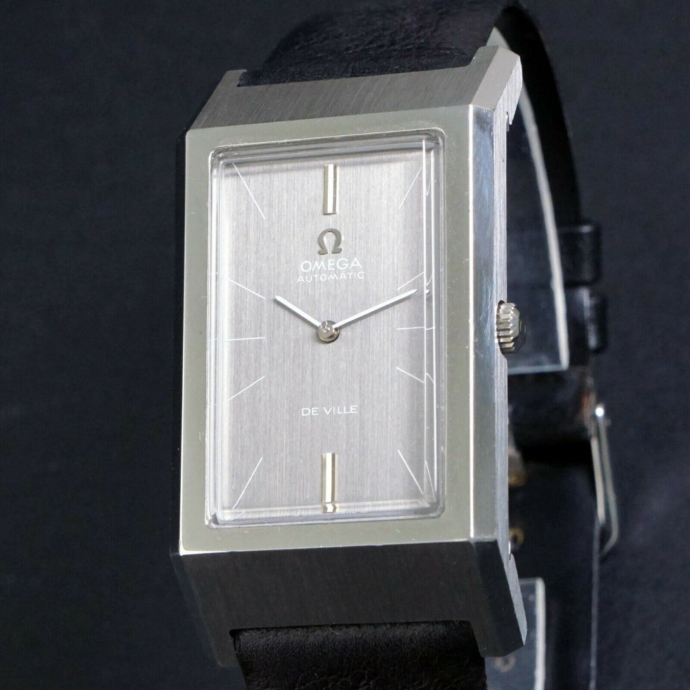 Rare HUGE Omega 155.0005 DeVille Automatic Stainless Steel Rectangular Watch NOS, Olde Towne Jewelers, Santa Rosa CA.
