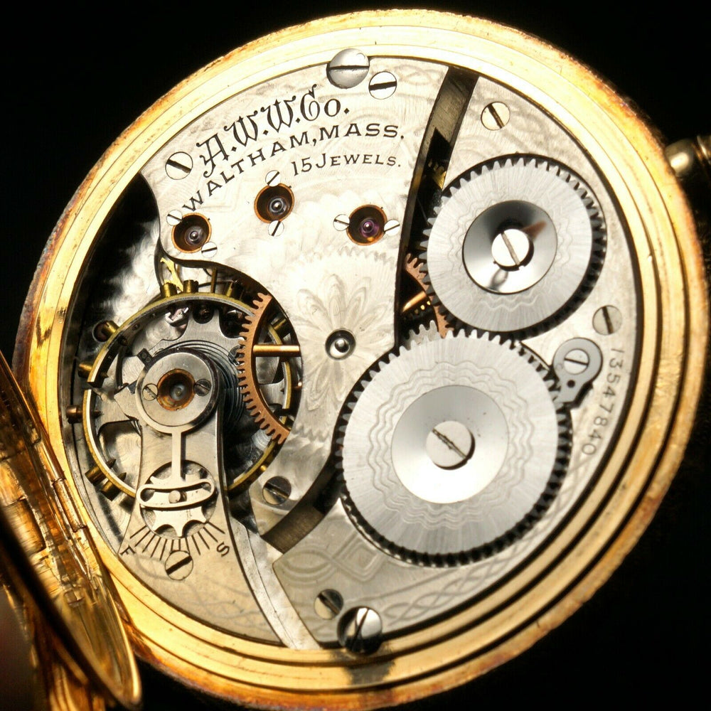 Stunning 1904 Waltham Solid 14K Yellow Gold 16S 15J Hunter Case Pocket Watch, Olde Towne Jewelers, Santa Rosa CA.