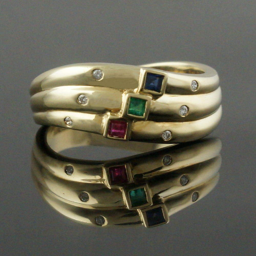 Custom Solid 14K Yellow Gold, Diamond, Ruby, Sapphire & Emerald Estate Ring, Olde Towne Jewelers Santa Rosa CA.