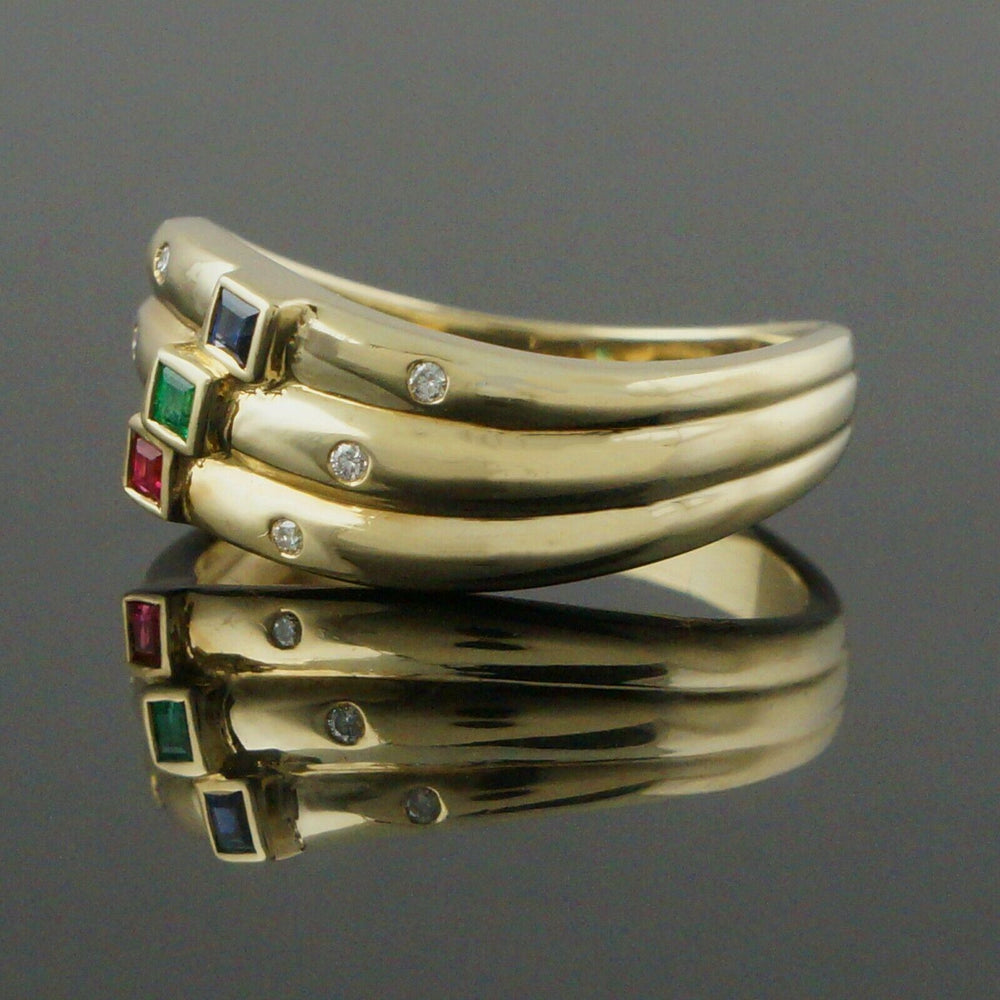 Custom Solid 14K Yellow Gold, Diamond, Ruby, Sapphire & Emerald Estate Ring, Olde Towne Jewelers Santa Rosa CA.