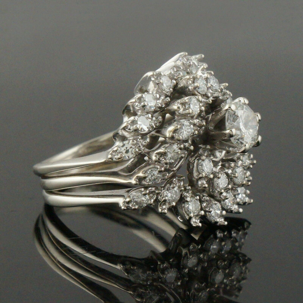 Solid 14K White Gold 1.71 CTW Diamond Cluster Burst Wedding Engagement Ring Set, Olde Towne Jewelers, Santa Rosa CA.