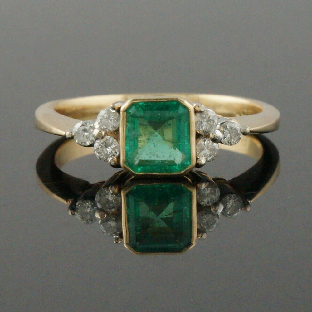 Solid 18K 2 Tone Gold, .76 CTW Emerald & Diamond Wedding Engagement Ring