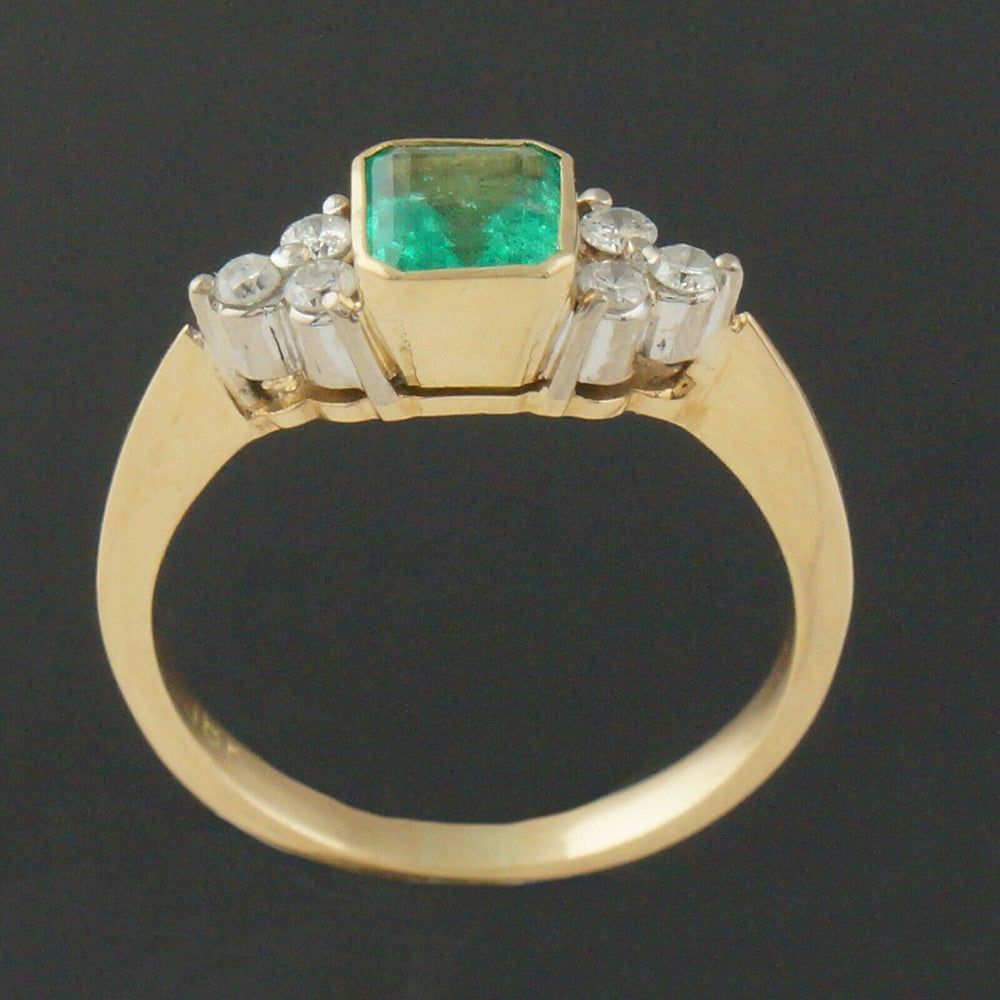 Solid 18K 2 Tone Gold, .76 CTW Emerald & Diamond Wedding Engagement Ring, Olde Towne Jewelers Santa Rosa Ca.