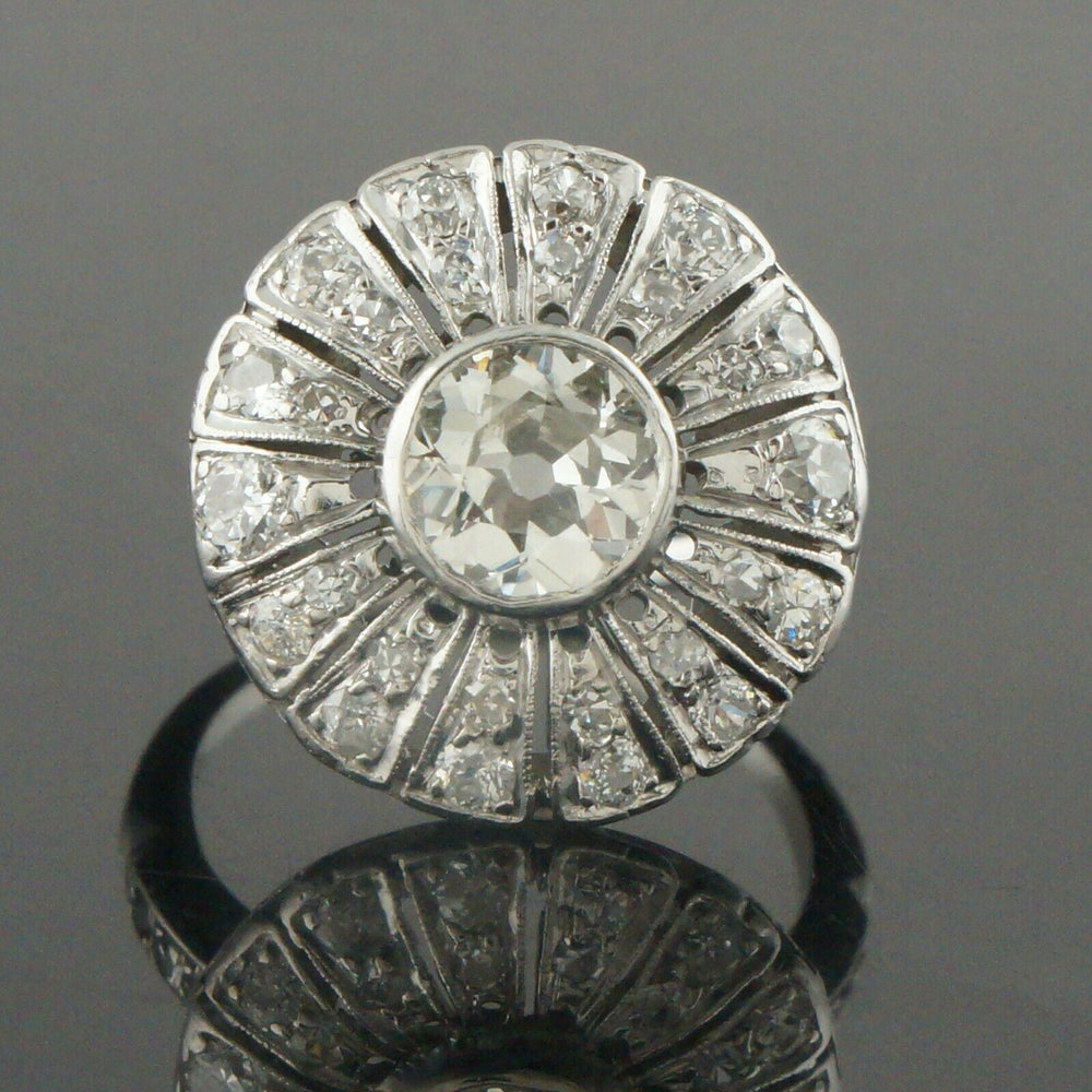Platinum Filigree & 1.46 CTW OMC Diamond Estate Engagement Ring, Wedding Band