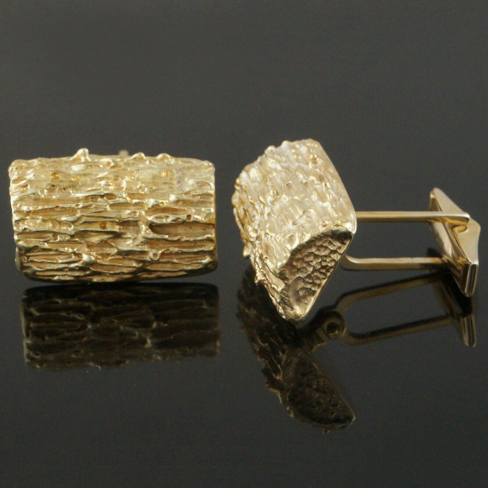 Heavy Solid 14K Yellow Gold, Detailed Wood Log Motif Estate Toggle Cufflinks, Olde Towne Jewelers, Santa Rosa CA.