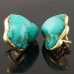 Free Form Solid 14K Yellow Gold & Turquoise Estate Omega Back Huggie Earrings, Olde Towne Jewelers, Santa Rosa CA.