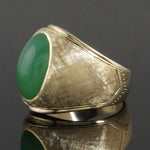 Heavy Solid 14K Gold & Oval Apple Green Jade Cabochon Estate Cigar Band, Ring, Olde Towne Jewelers, Santa Rosa CA.