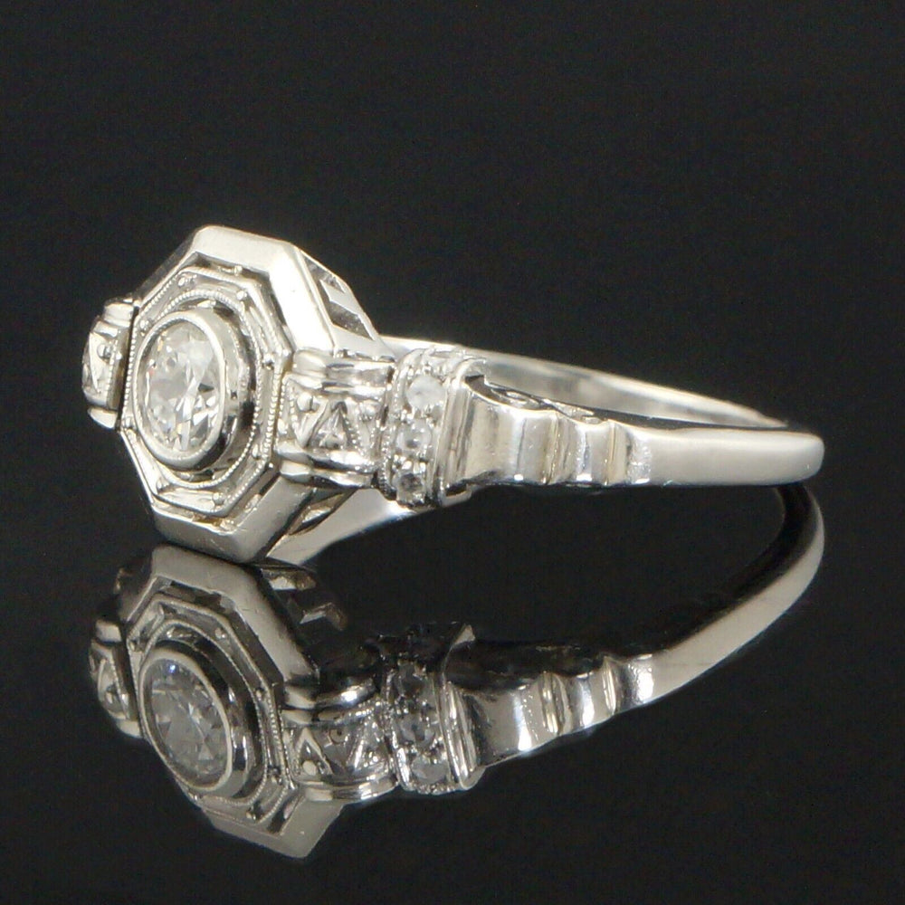 1930's Art Deco Platinum Transitional Rose Cut Diamond Wedding, Engagement Ring, Olde Towne Jewelers, Santa Rosa CA.