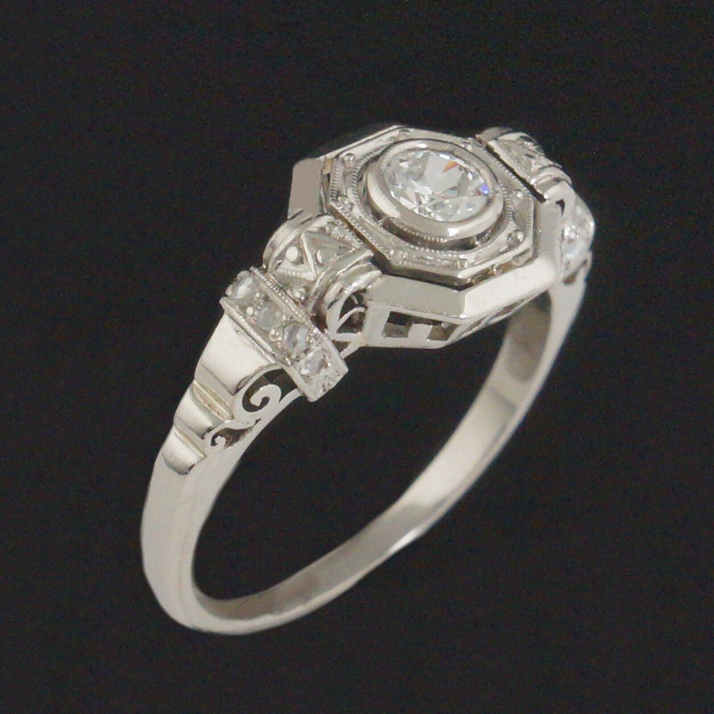 1930's Art Deco Platinum Transitional Rose Cut Diamond Wedding, Engagement Ring, Olde Towne Jewelers, Santa Rosa CA.