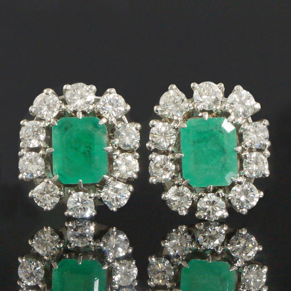 Platinum, 3.60 CTW Emerald & 2.00 CTW Diamond Halo Estate Huggie Earrings, Olde Towne Jewelers, Santa Rosa CA.