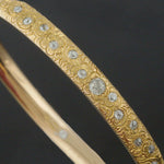 Solid 18K Gold & .96 CTW OMC Diamond, 7 1/4" Engraved Floral Bangle Bracelet, Olde Towne Jewelers, Santa Rosa CA.