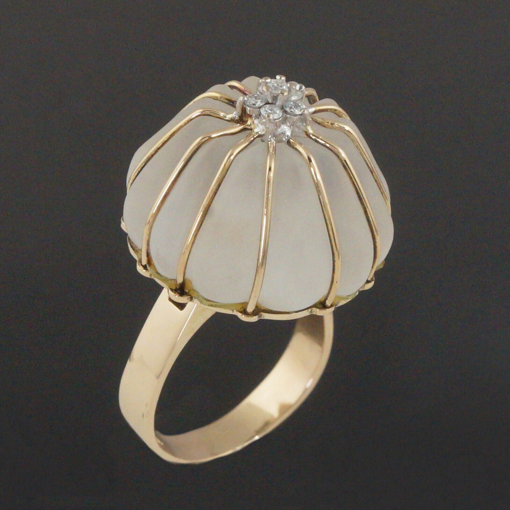 Solid 14K Yellow Gold, Frosted Crystal & .24 CTW Diamond Estate Ballerina Ring, Olde Towne Jewelers, Santa Rosa CA.