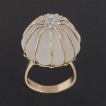 Solid 14K Yellow Gold, Frosted Crystal & .24 CTW Diamond Estate Ballerina Ring, Olde Towne Jewelers, Santa Rosa CA.