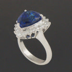 Spectacular Platinum 12.0 Ct Trillion Cut Tanzanite & 1.26 CTW Diamond Halo Ring, Olde Towne Jewelers, Santa Rosa CA.
