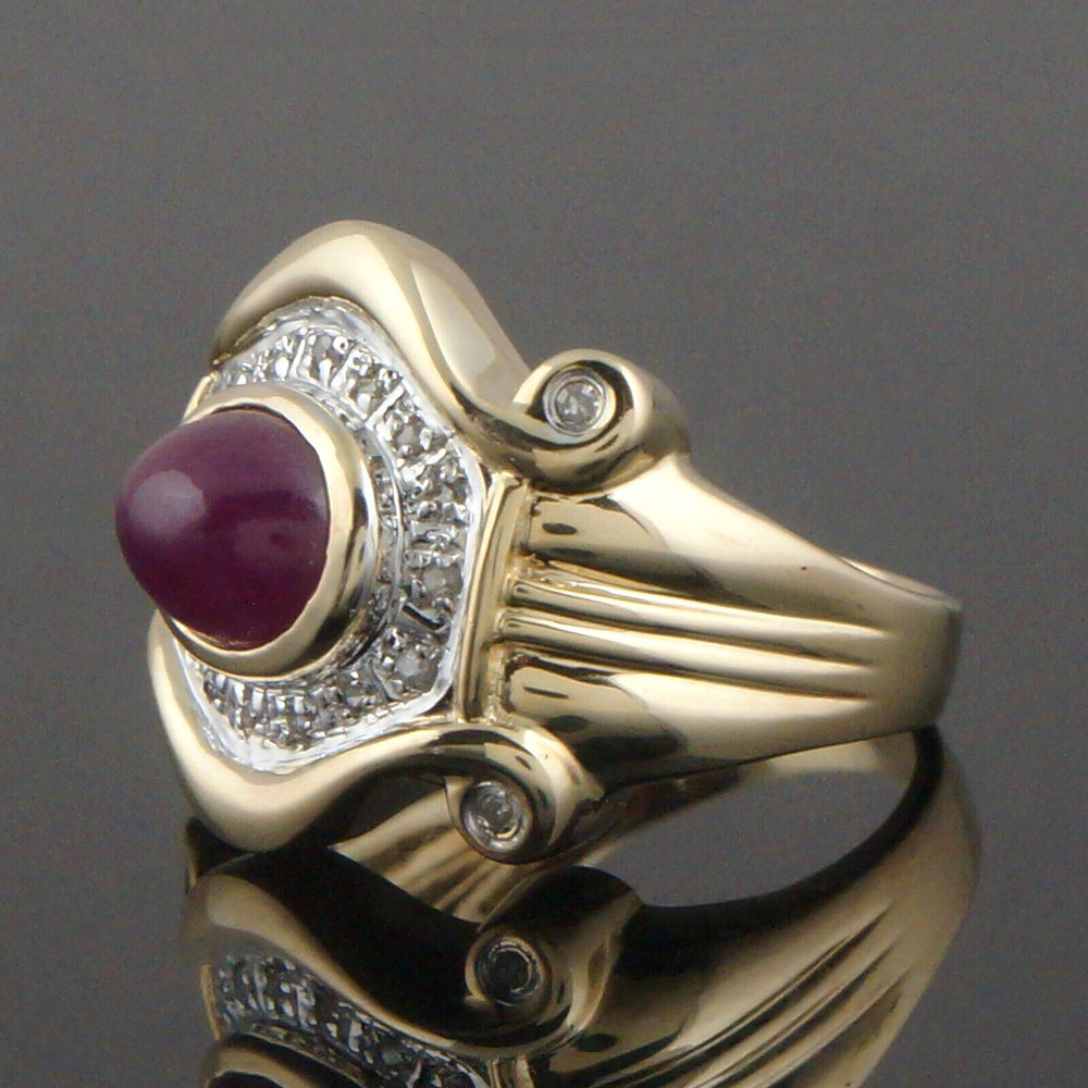 Solid 14K Yellow Gold, 2.80 Ct. Ruby & Diamond Scrolled Cigar Band, Estate Ring