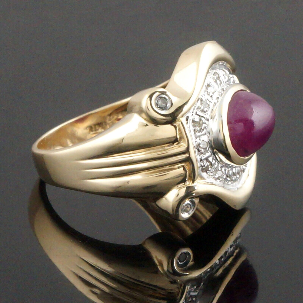 Solid 14K Yellow Gold, 2.80 Ct. Ruby & Diamond Scrolled Cigar Band, Estate Ring, Olde Towne Jewelers, Santa Rosa CA.