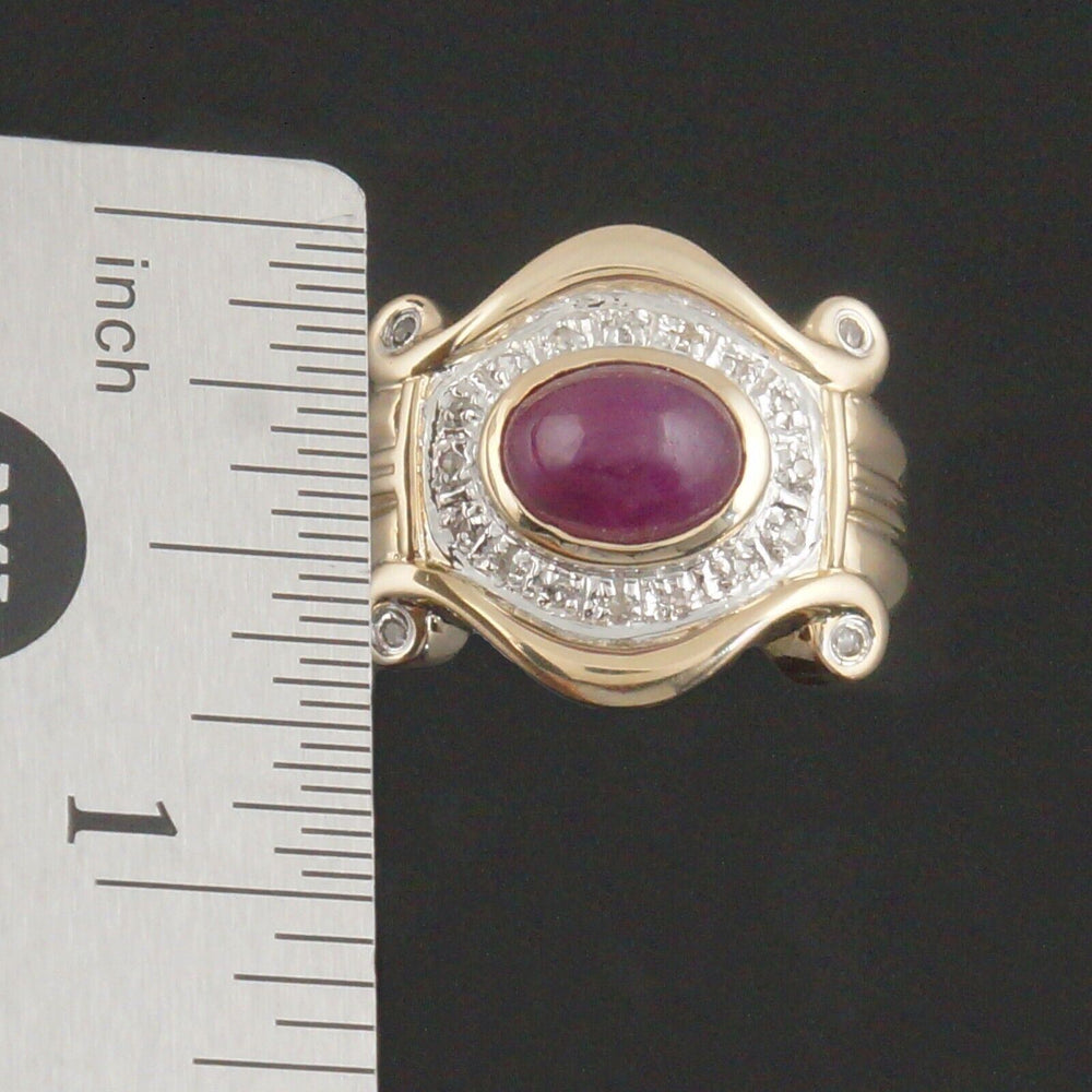 Solid 14K Yellow Gold, 2.80 Ct. Ruby & Diamond Scrolled Cigar Band, Estate Ring, Olde Towne Jewelers, Santa Rosa CA.