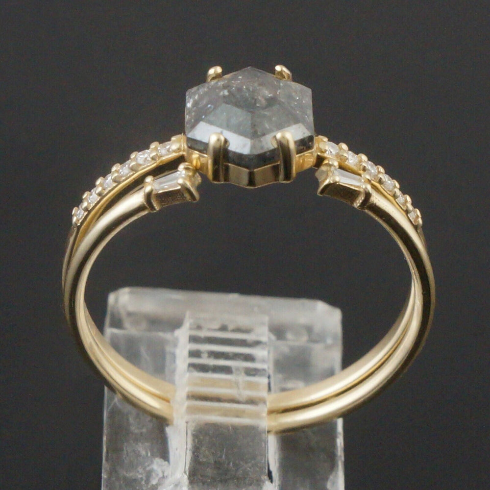 Alexis Russell 14K Gold & 1.23 Ct Salt & Pepper Hexagon Diamond Engagement Set, Olde Towne Jewelers, Santa Rosa CA,