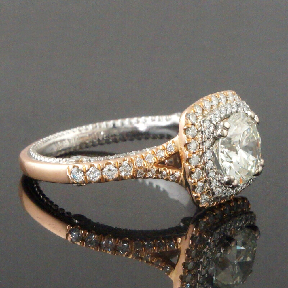 Verragio Rose & White Gold 1.50 CT Diamond Halo Engagement Ring 2.23 CTW w/ Cert, Olde Towne Jewelers, Santa Rosa CA.